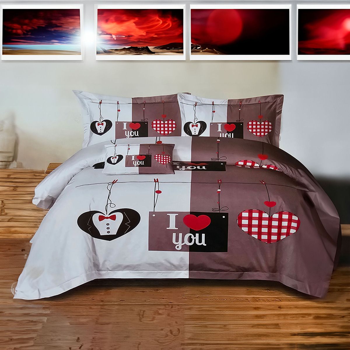 ARMONIA - Juego de sábanas King 25 plazas diseño I Love You modelo 625