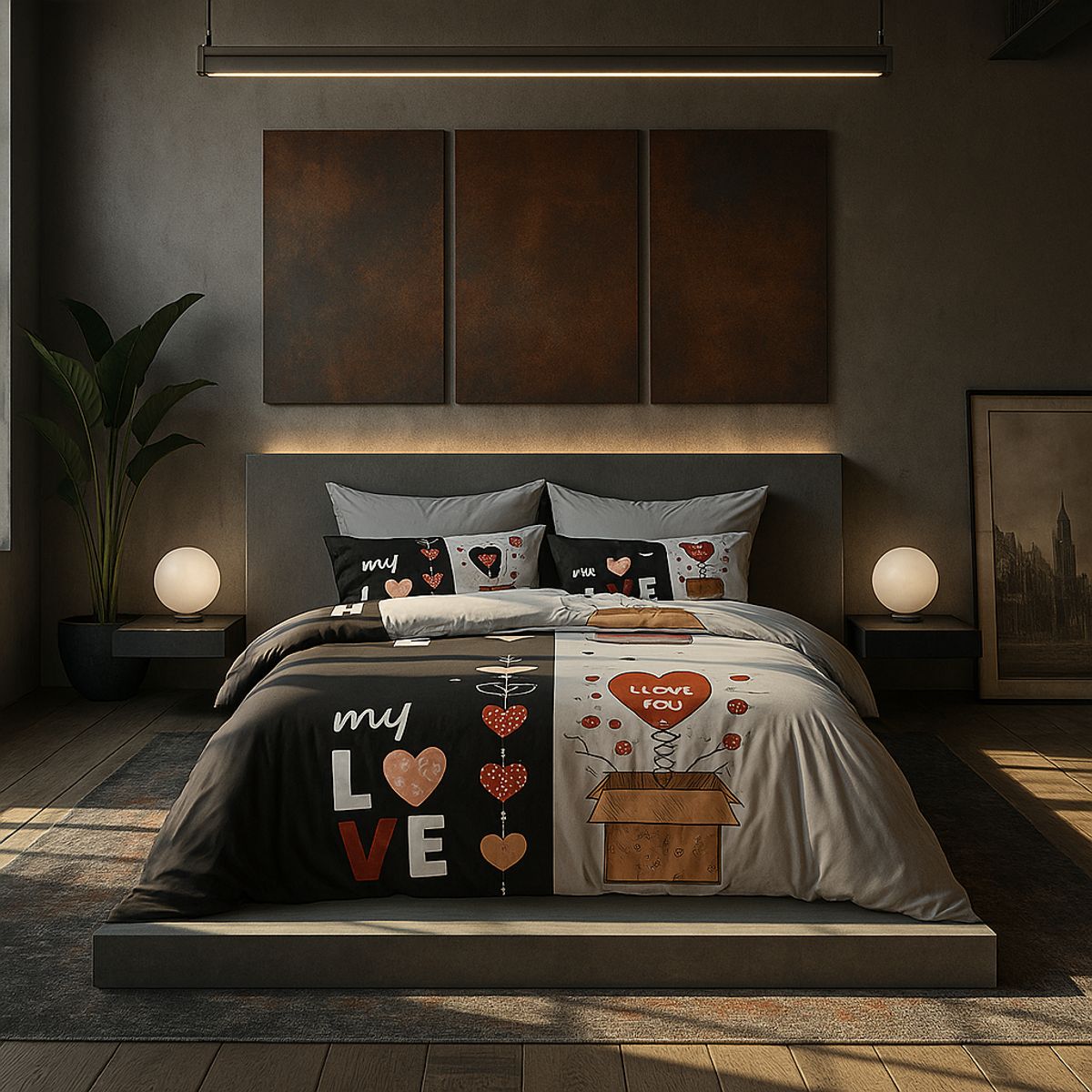 ARMONIA - Set de sábanas Queen para cama de 2 plazas diseño My Love modelo 638