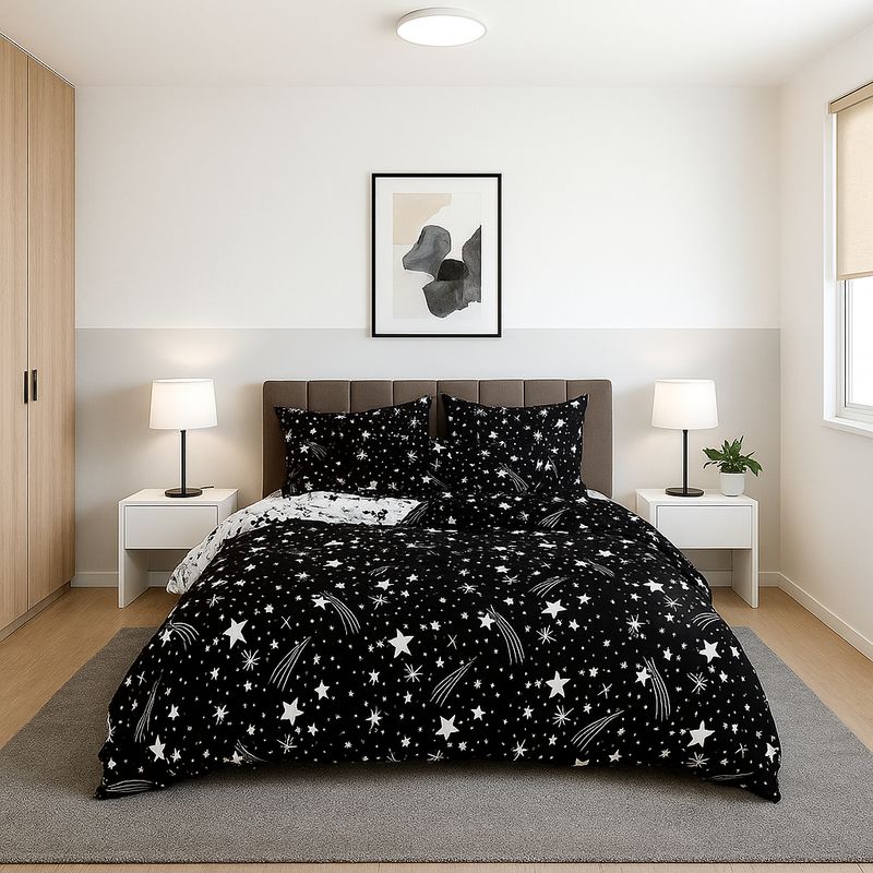 ARMONIA - Ropa de cama King 25 plazas diseño Estrellas Black modelo 626
