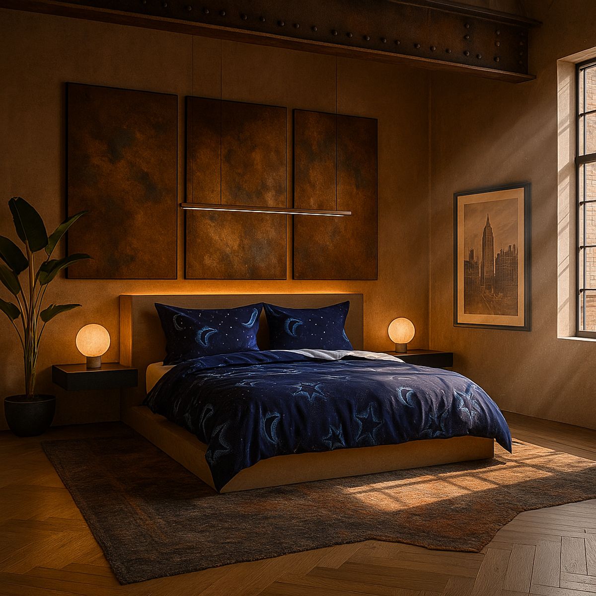 ARMONIA - Ropa de cama King 25 plazas diseño Luna y Estrellas modelo 634