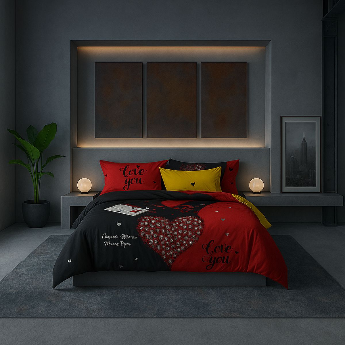 ARMONIA - Juego sabanas 2 plazas Queen diseño Corazón Rojo 2 Plazas modelo 620