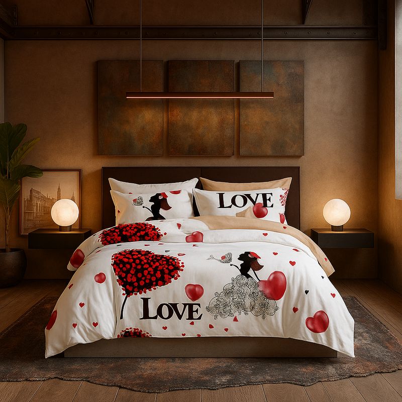 ARMONIA - Juego de sábanas 25 plazas King diseño Love Corazón modelo 631
