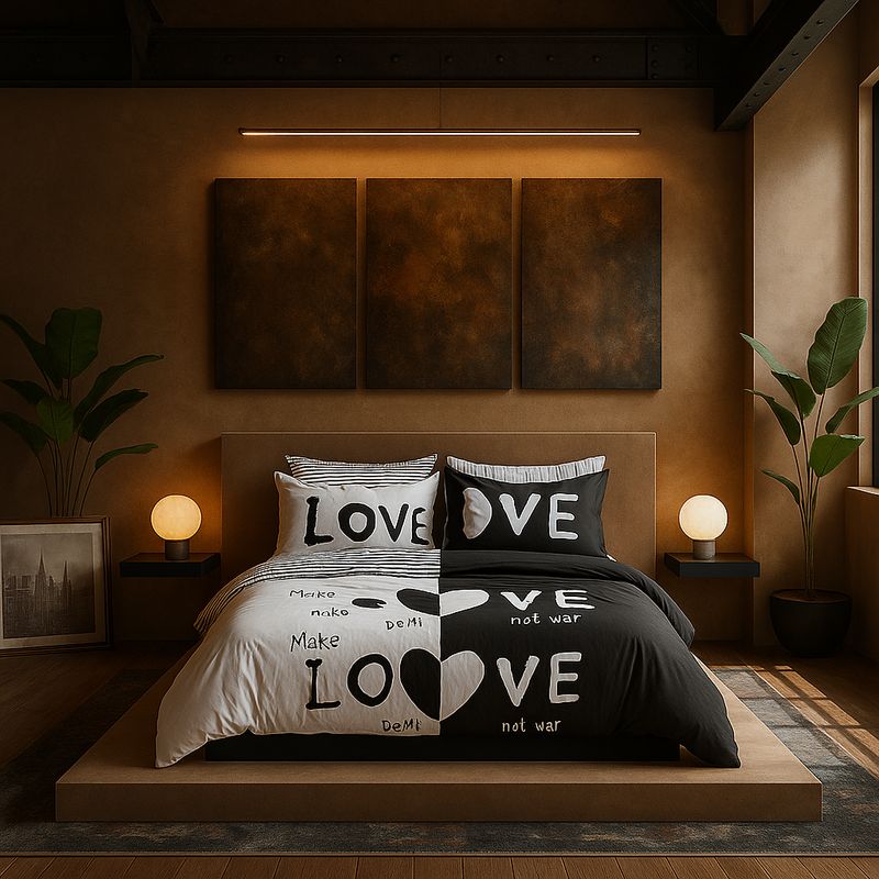 ARMONIA - Set de sábanas 2 plazas Queen diseño Love Black modelo 624