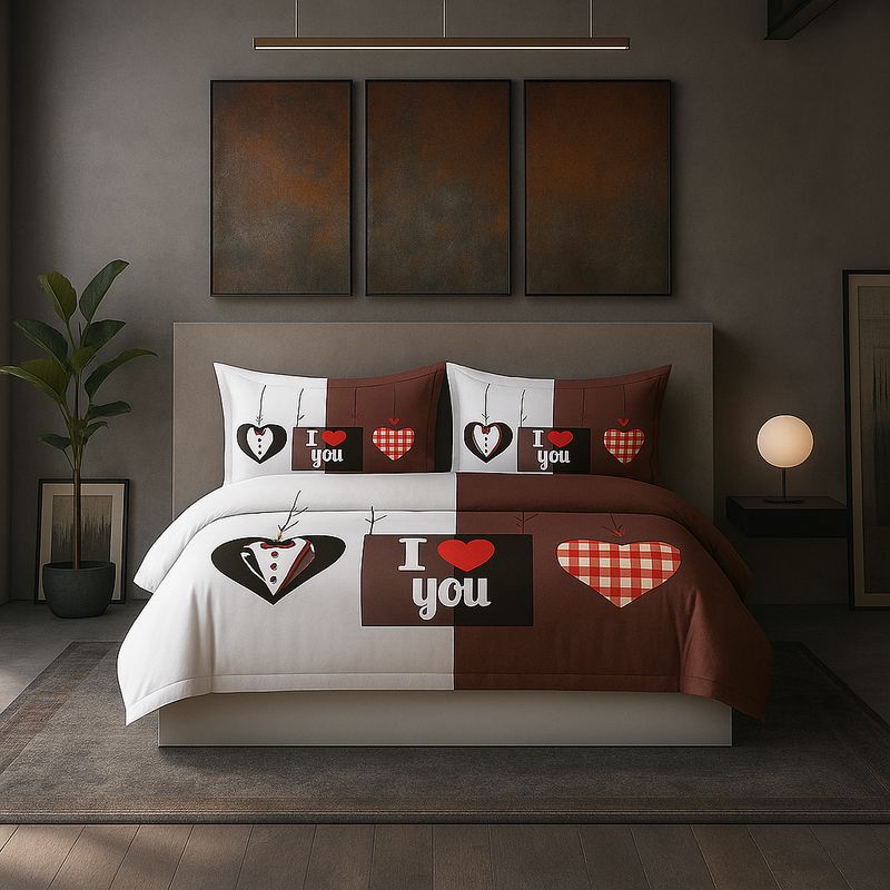 ARMONIA - Juego de cama 2 plazas Queen diseño I Love You modelo 625