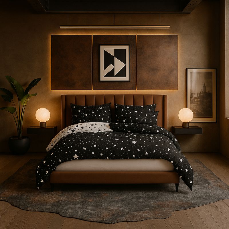 ARMONIA - Juego sabanas 2 plazas Queen diseño Estrellas Black modelo 626