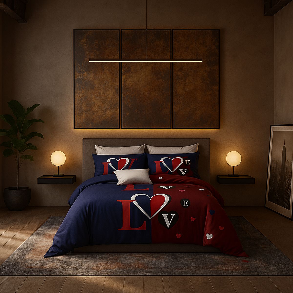 ARMONIA - Ropa de cama cama Queen de 2 plazas diseño Love Red modelo 627