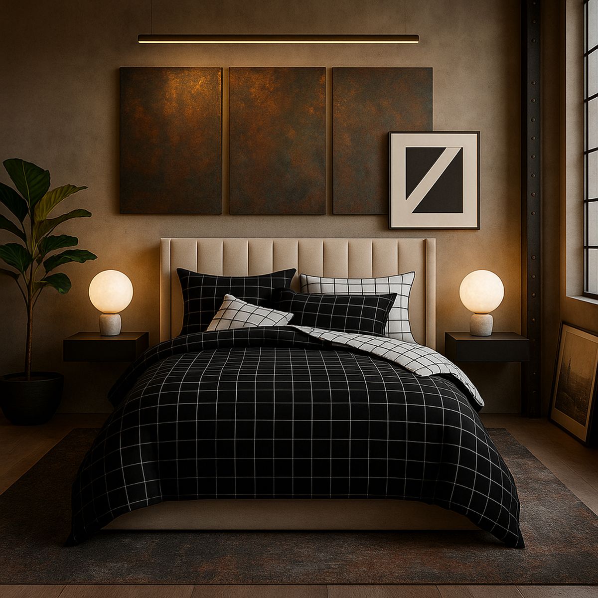 ARMONIA - Ropa de cama 25 plazas King diseño Queen Cuadrícula modelo 623