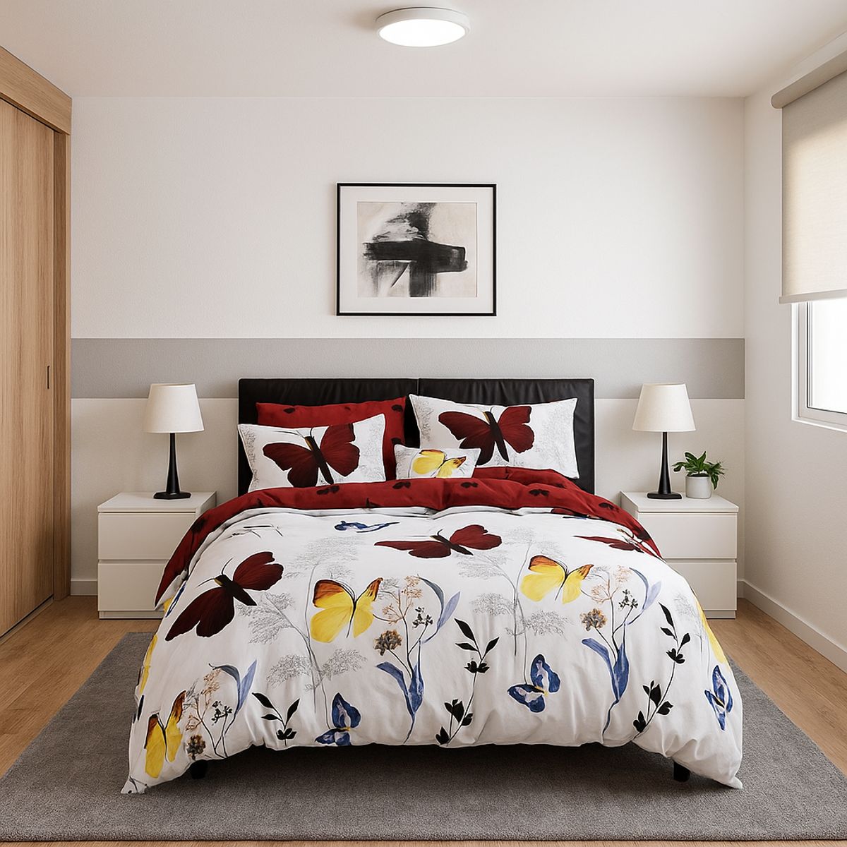 ARMONIA - Ropa de cama cama King de 25 plazas diseño Mariposas Colores 644