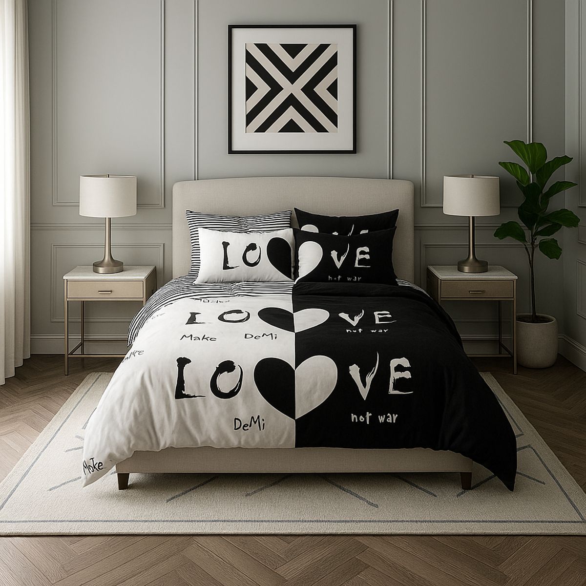 ARMONIA - Juego sabanas King 25 plazas diseño Love Black modelo 624