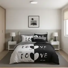 ARMONIA - Set de sábanas King 25 plazas diseño Love Black modelo 624