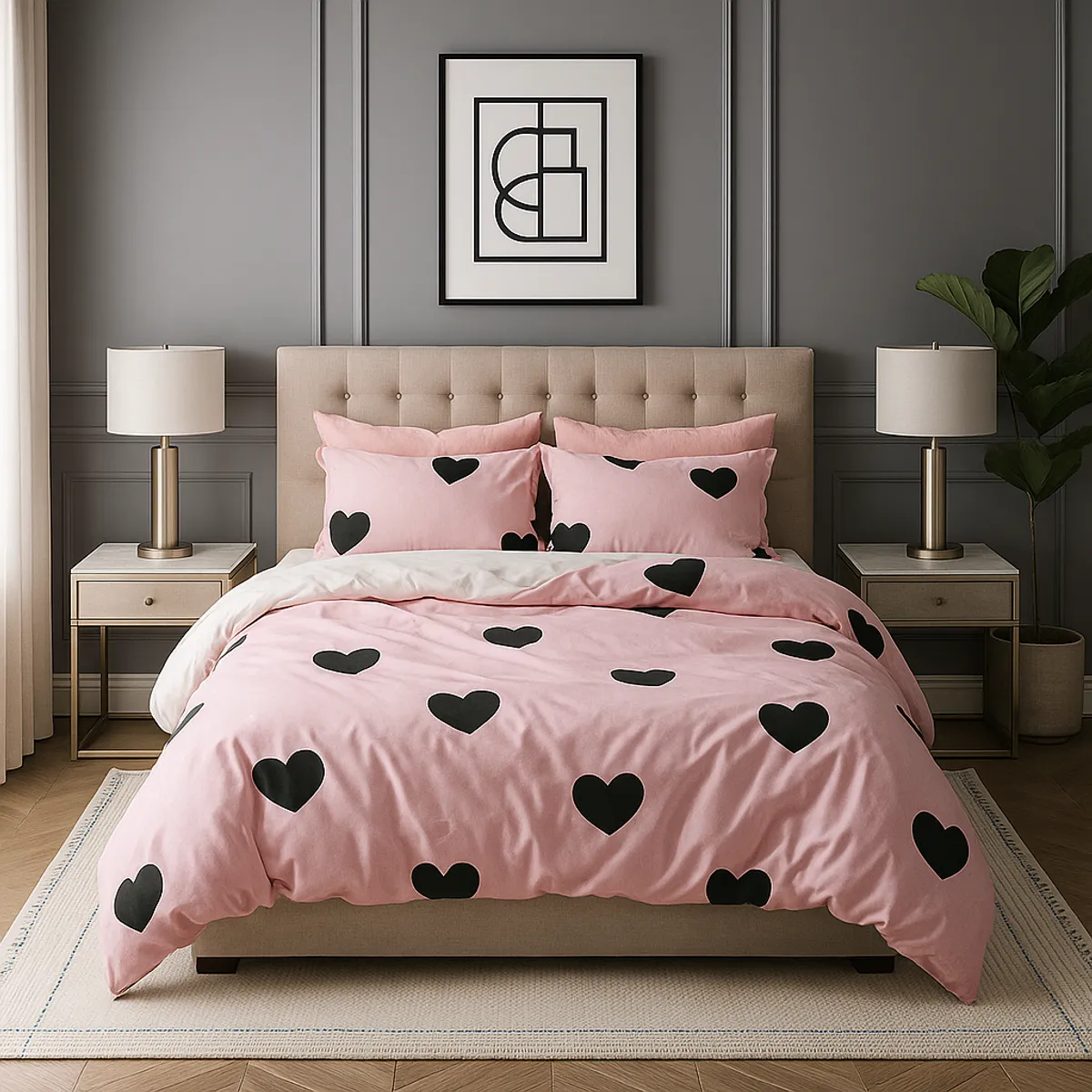 ARMONIA - Ropa de cama King 25 plazas diseño Pink Corazón modelo 636