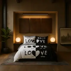 ARMONIA - Juego de sábanas King para cama de 25 plazas diseño Love Black 624
