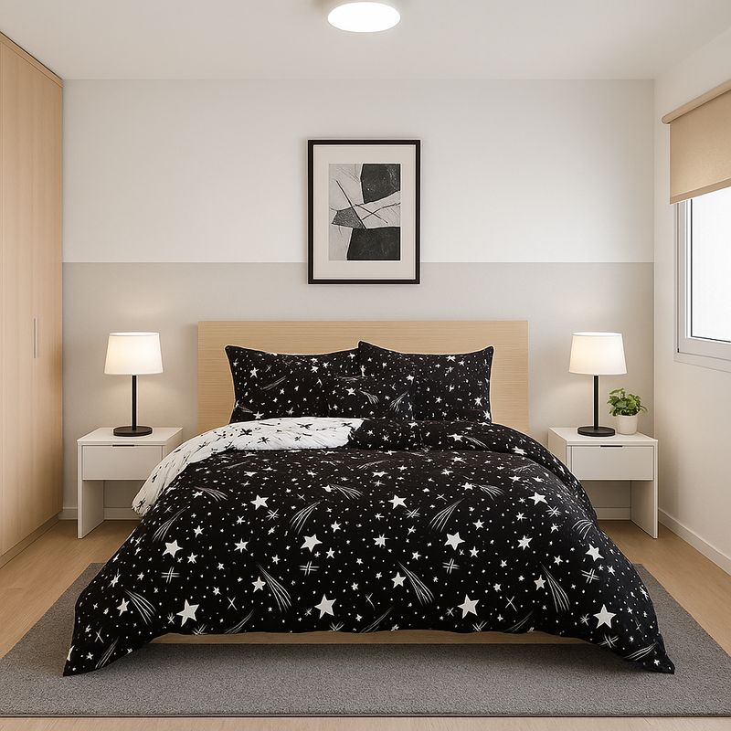 ARMONIA - Juego de sábanas King 25 plazas diseño Estrellas Black modelo 626