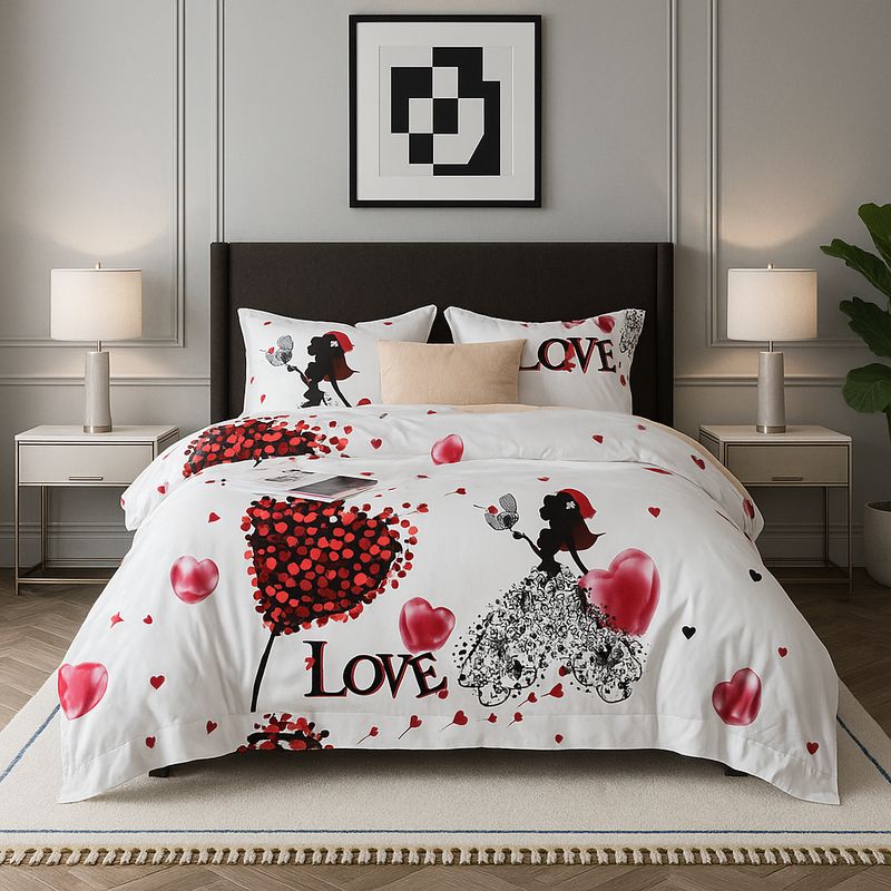 ARMONIA - Juego de cama King 25 plazas diseño Love Corazón modelo 631