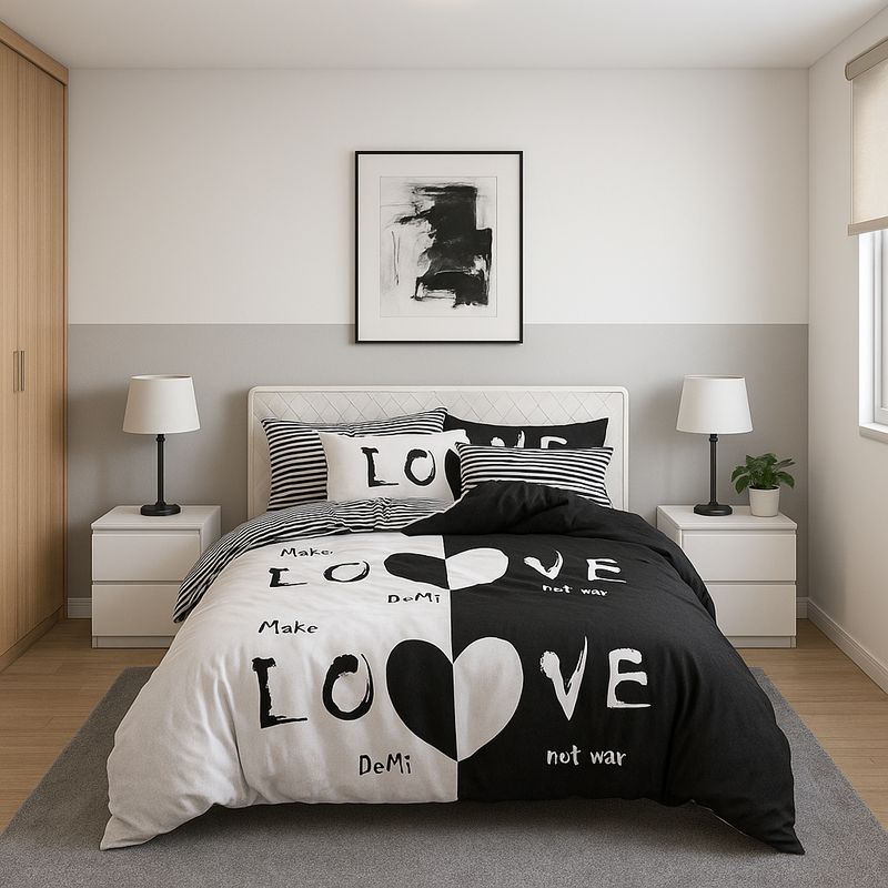 ARMONIA - Juego de cama Queen 2 plazas diseño Love Black modelo 624