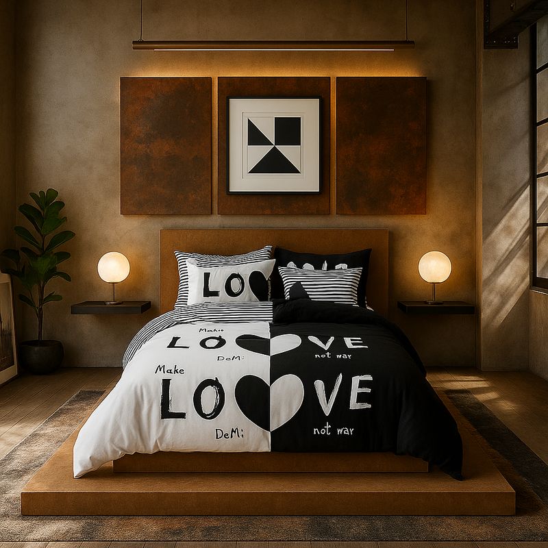 ARMONIA - Juego sabanas 2 plazas Queen diseño Love Black modelo 624