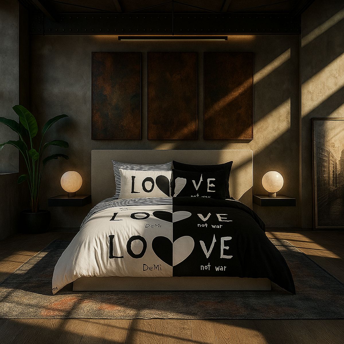 ARMONIA - Juego de cama 2 plazas Queen diseño Love Black modelo 624