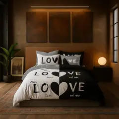 ARMONIA - Juego de sábanas cama Queen de 2 plazas diseño Love Black modelo 624