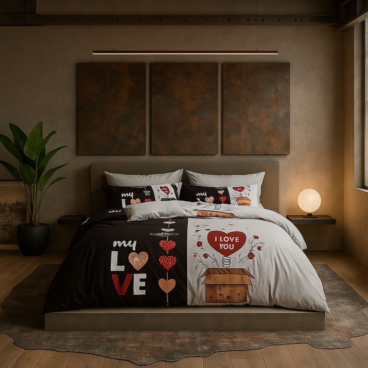 ARMONIA - Juego de sábanas cama Queen de 2 plazas diseño My Love modelo 638