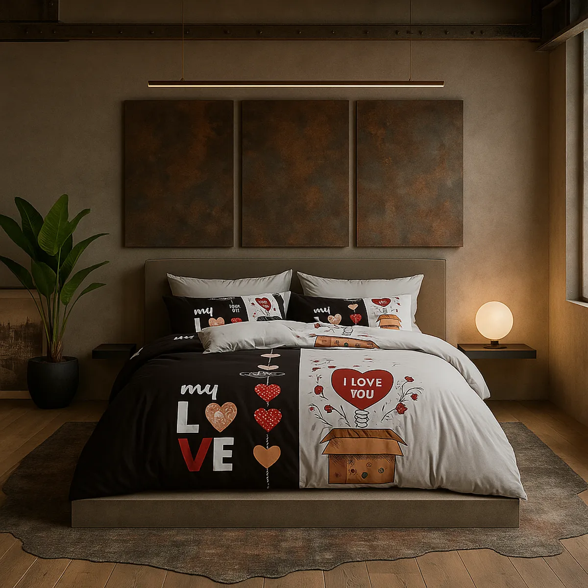 ARMONIA - Juego sabanas cama Queen de 2 plazas diseño My Love modelo 638