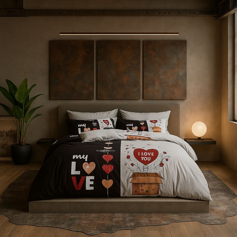 ARMONIA - Juego sabanas cama Queen de 2 plazas diseño My Love modelo 638