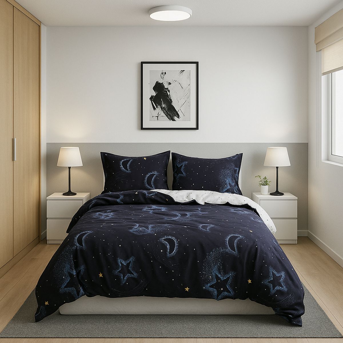 ARMONIA - Juego de sábanas King 25 plazas diseño Luna y Estrellas modelo 634
