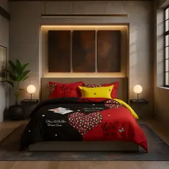 ARMONIA - Set de sábanas 25 plazas King diseño Corazón Rojo modelo 620