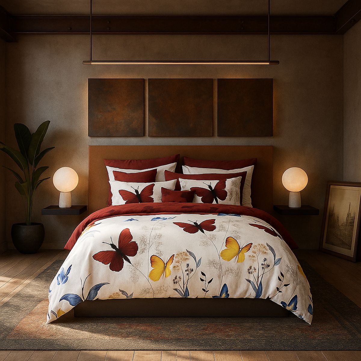 ARMONIA - Juego de cama 25 plazas King diseño Mariposas Colores modelo 644