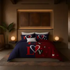ARMONIA - Juego sabanas 2 plazas Queen diseño Love Red modelo 627