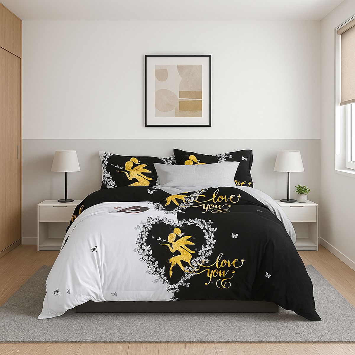 ARMONIA - Juego sabanas Queen 2 plazas diseño Love You modelo 641