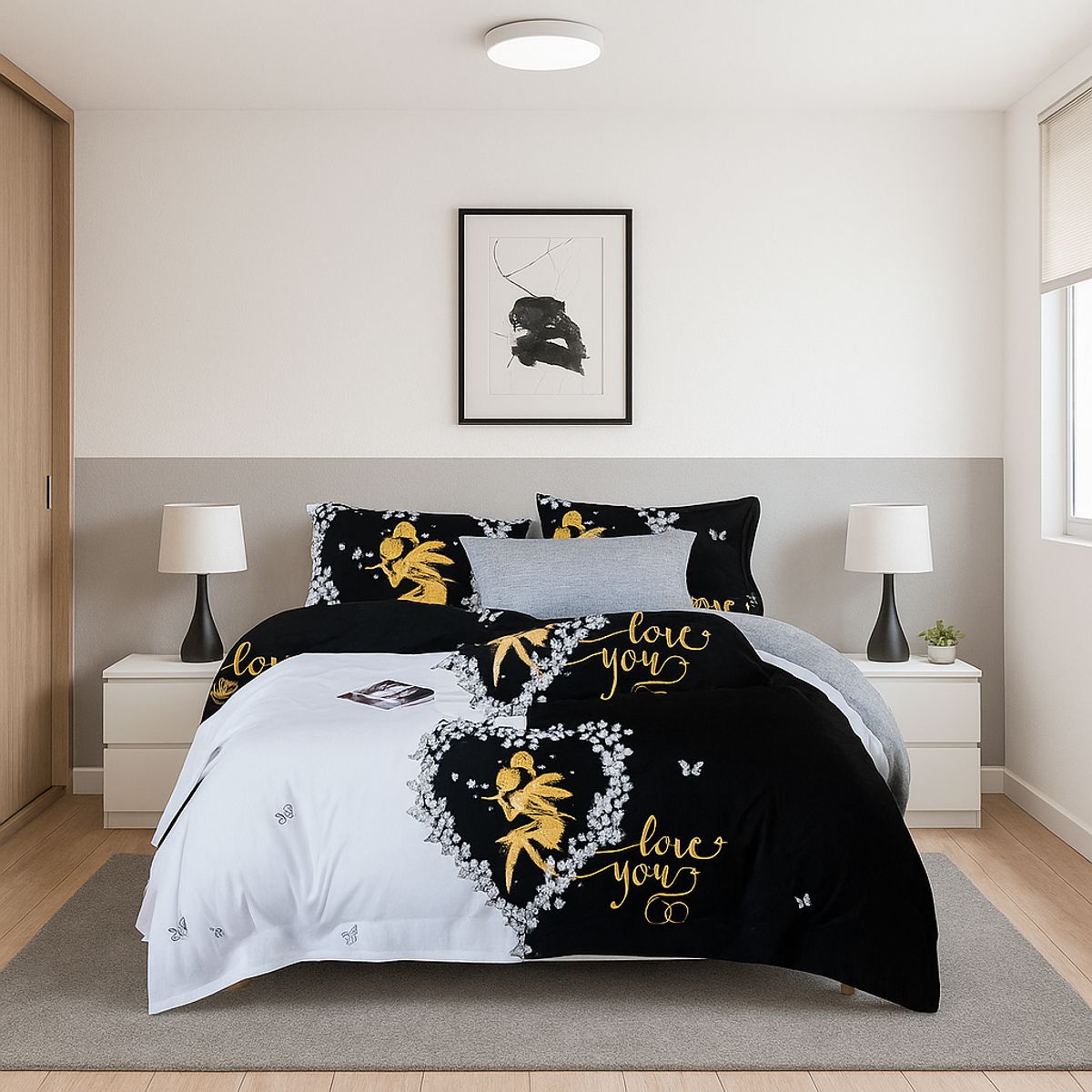 ARMONIA - Juego sabanas Queen 2 plazas diseño Love You modelo 641