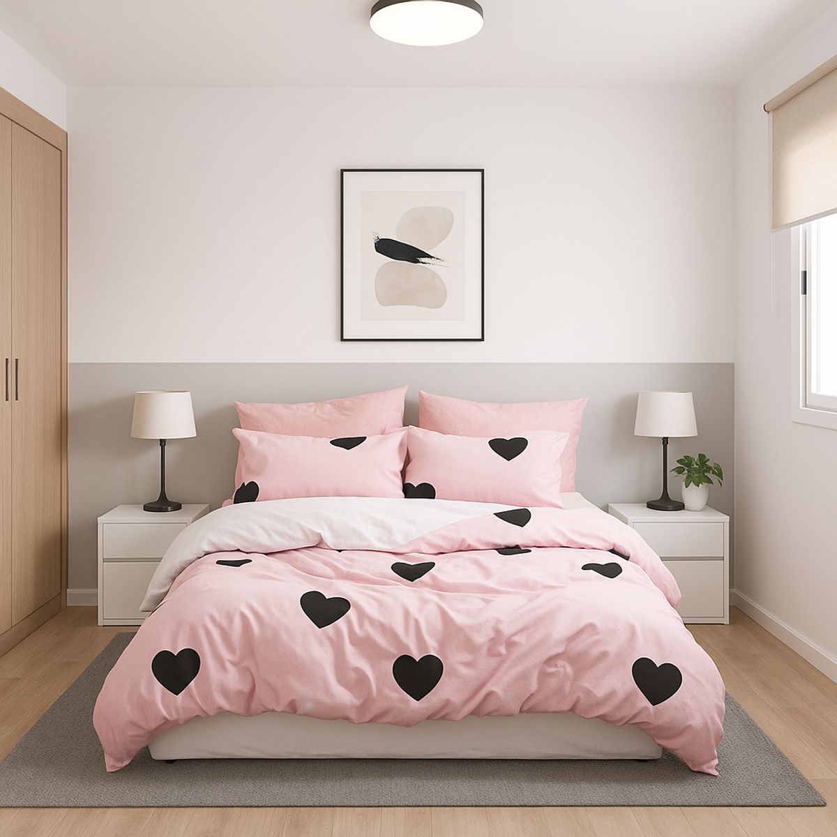 ARMONIA - Juego de sábanas King 25 plazas diseño Pink Corazón modelo 636