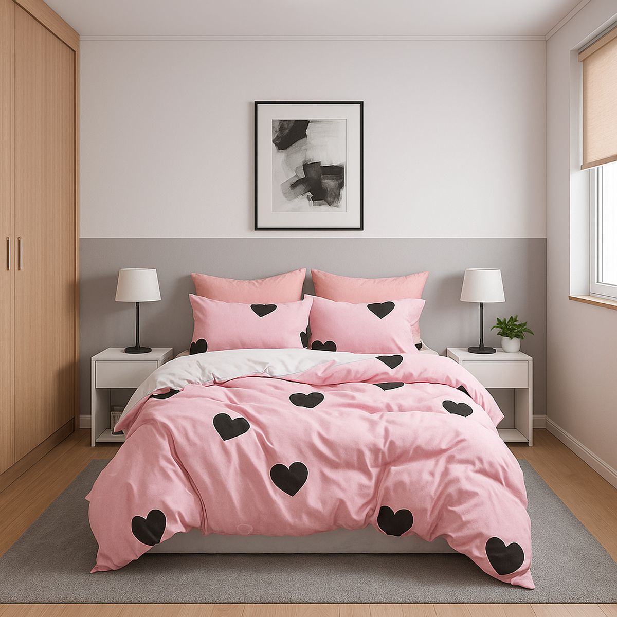 ARMONIA - Juego sabanas 25 plazas King diseño Pink Corazón modelo 636