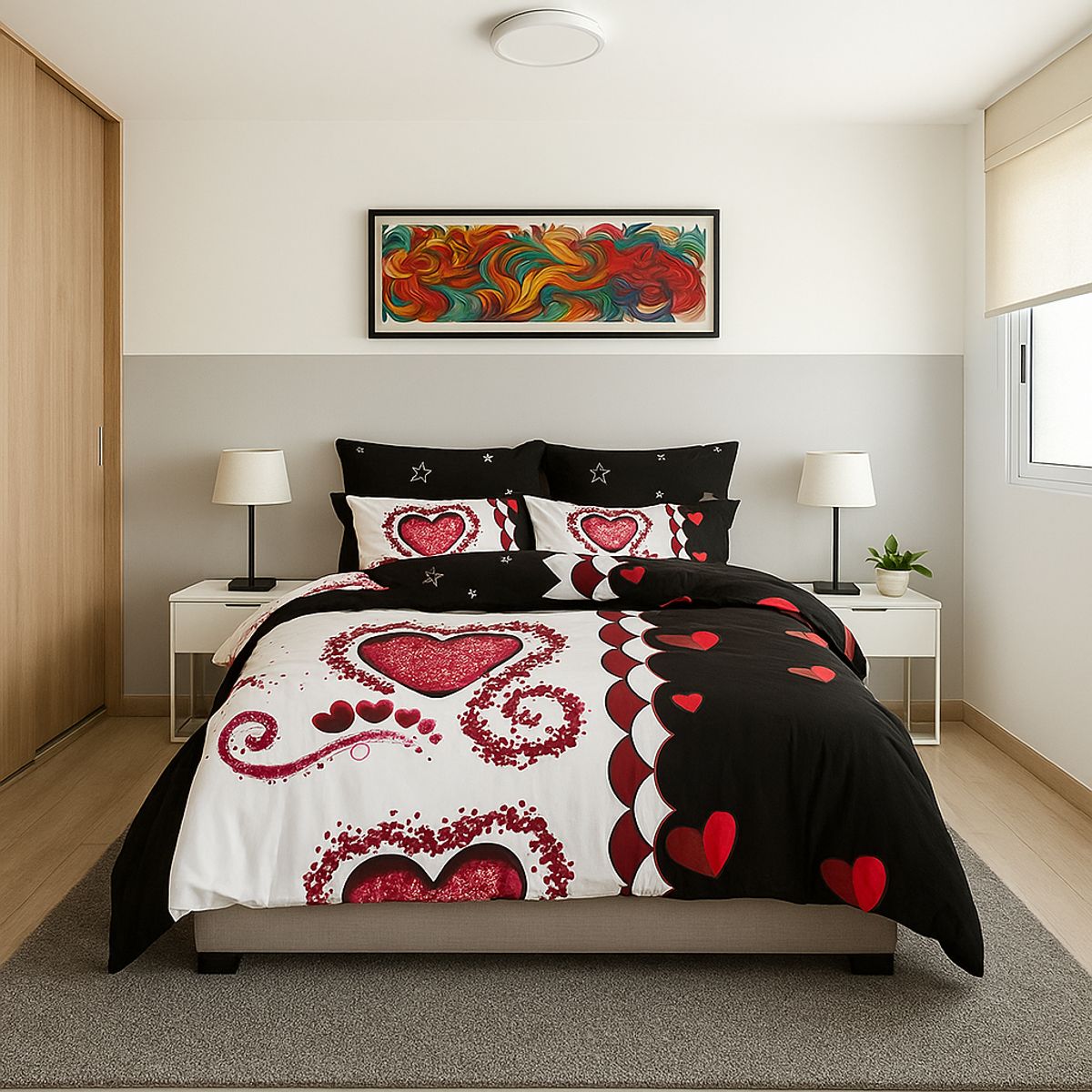 ARMONIA - Juego sabanas King 25 plazas diseño Queen Corazón modelo 637