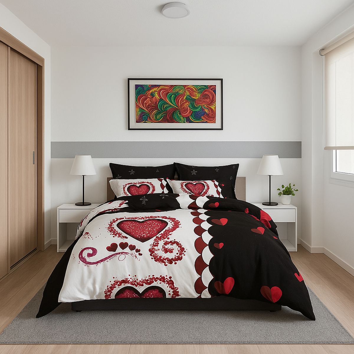 ARMONIA - Juego sabanas King 25 plazas diseño Queen Corazón modelo 637