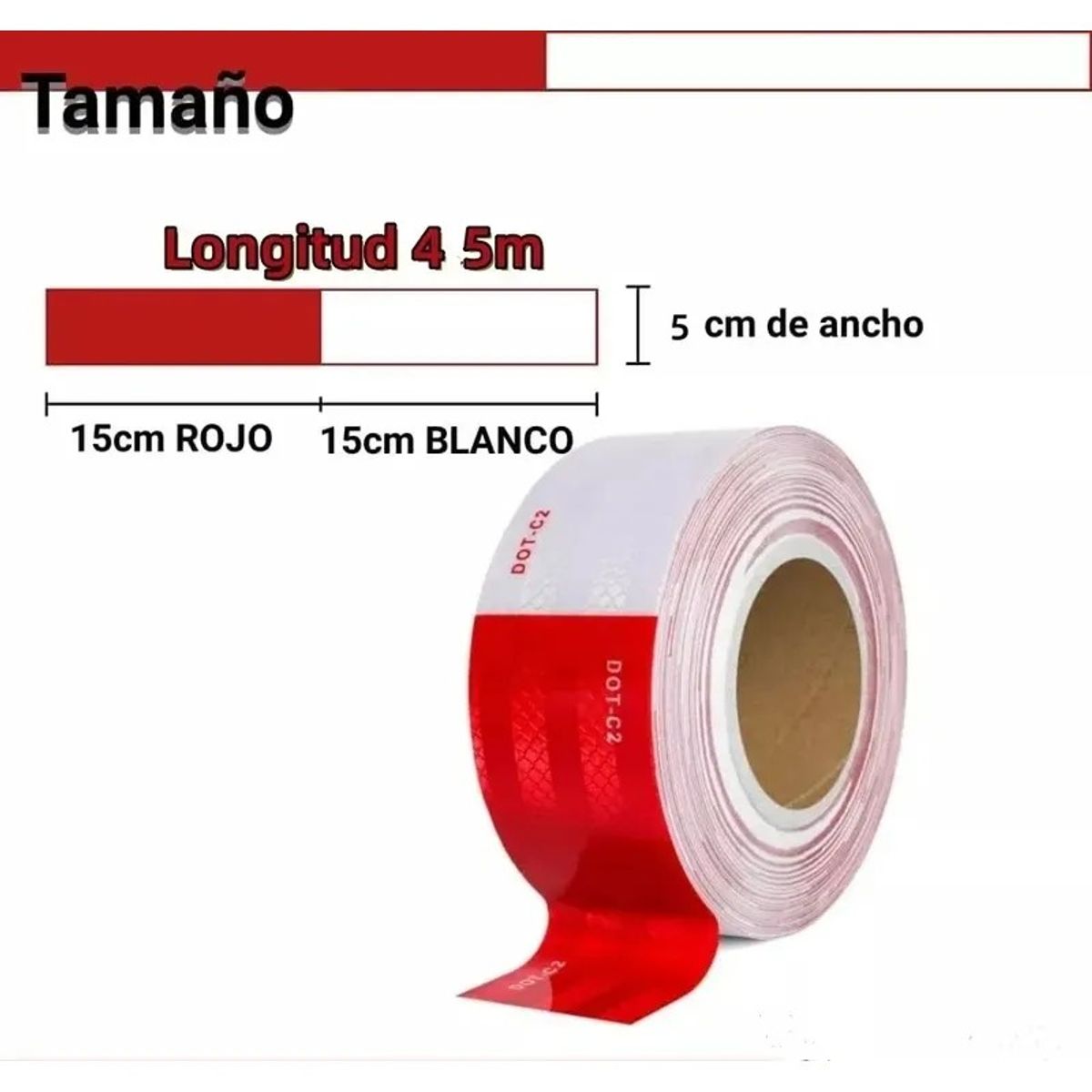 GENERICO - Cinta Reflectante Seguridad Rojo Blanco 45 Mts Dot C2 Legal