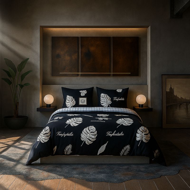 ARMONIA - Set de sábanas cama Queen de 2 plazas diseño Hojas modelo 629