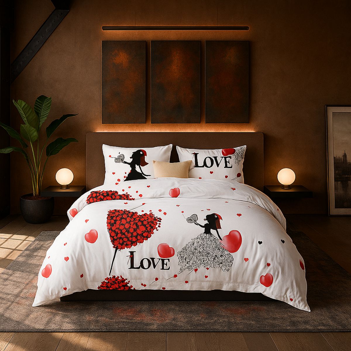 ARMONIA - Set de sábanas 2 plazas Queen diseño Love Corazon modelo 631