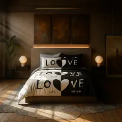 ARMONIA - Juego de cama cama King de 25 plazas diseño Love Black modelo 624