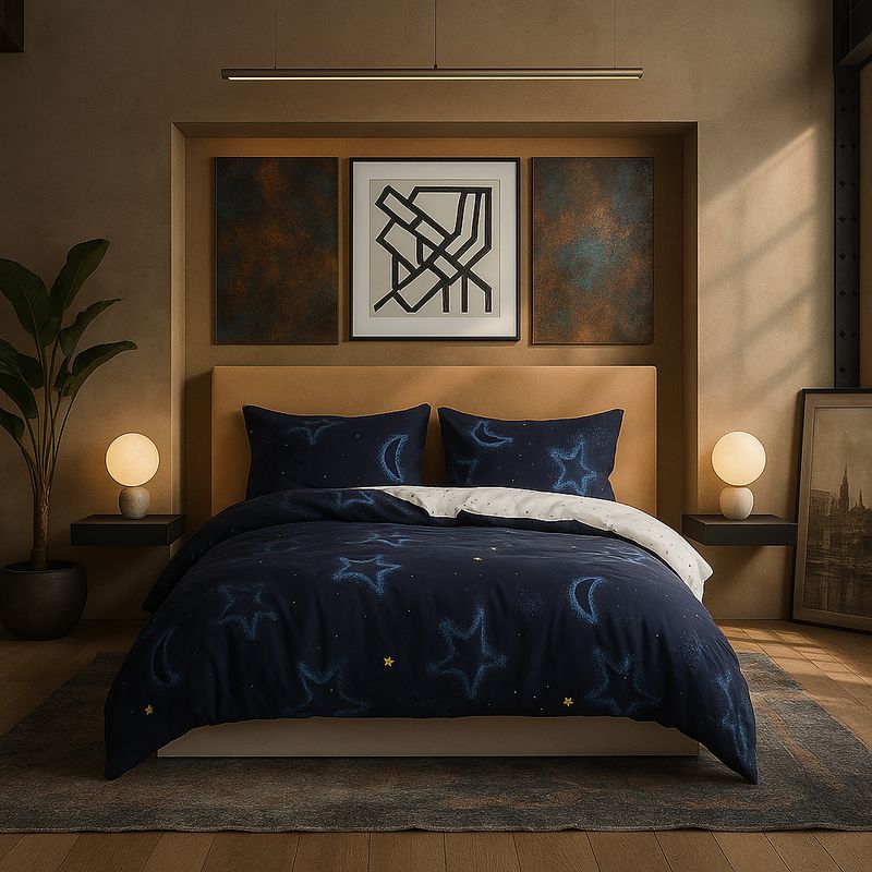 ARMONIA - Juego de cama 2 plazas Queen diseño Luna Y Estrellas modelo 634