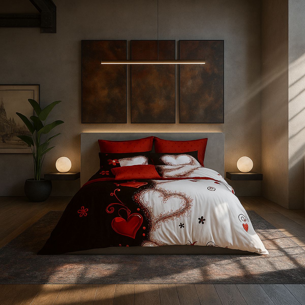 ARMONIA - Ropa de cama Queen 2 plazas diseño Corazones modelo 635
