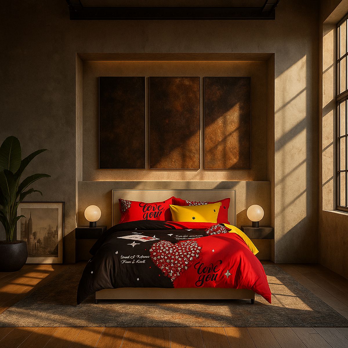 ARMONIA - Juego sabanas cama Queen de 2 plazas diseño Corazón Rojo 2 Plazas 620