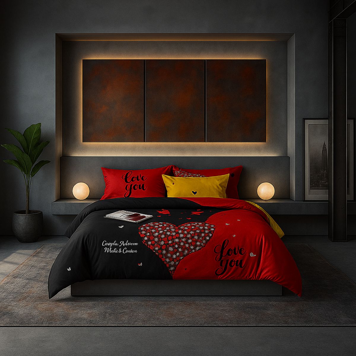 ARMONIA - Juego sabanas cama Queen de 2 plazas diseño Corazón Rojo 2 Plazas 620
