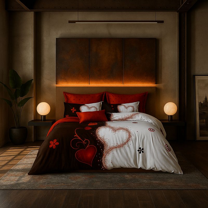 ARMONIA - Juego de cama 2 plazas Queen diseño Corazones modelo 635