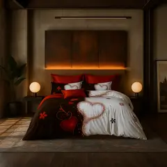 ARMONIA - Juego de cama 2 plazas Queen diseño Corazones modelo 635