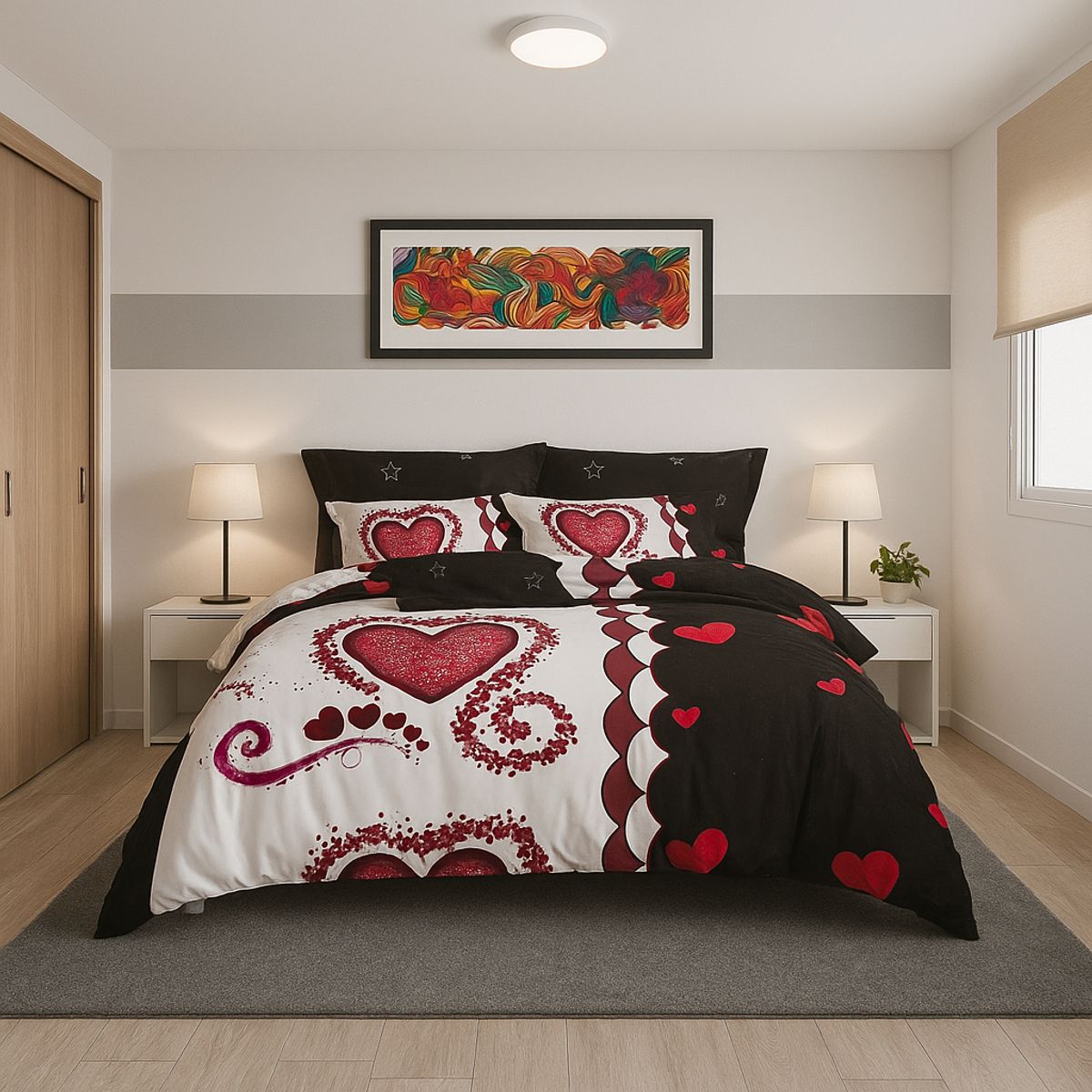 ARMONIA - Juego sabanas cama Queen de 2 plazas diseño Corazon modelo 637