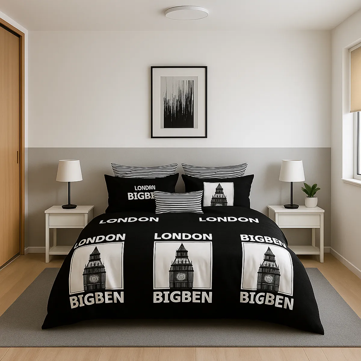 ARMONIA - Juego sabanas King 25 plazas diseño London Big Ben modelo 628