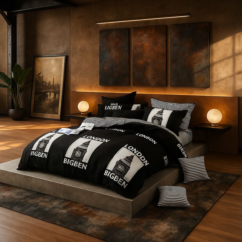 ARMONIA - Juego de cama King 25 plazas diseño London Big Ben modelo 628