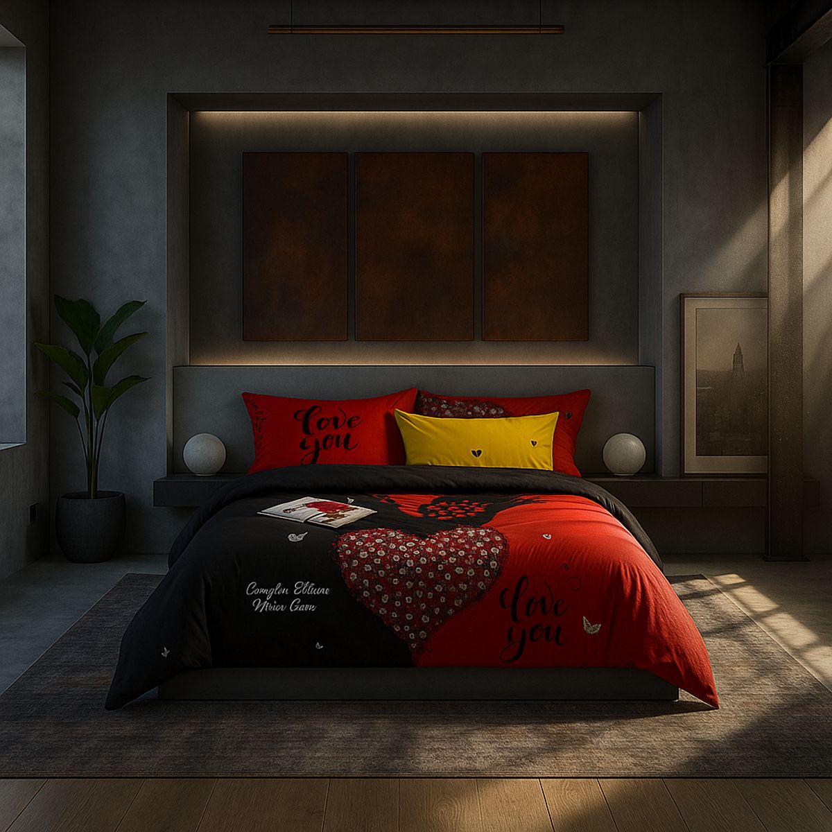 ARMONIA - Juego de cama 2 plazas Queen diseño Corazón Rojo 2 Plazas modelo 620