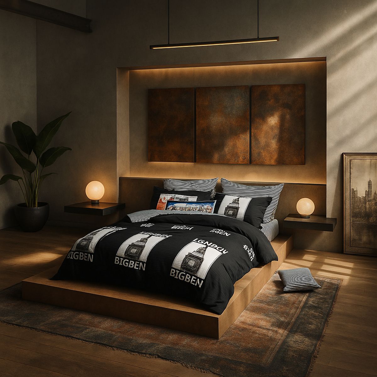 ARMONIA - Juego sabanas 25 plazas King diseño London Big Ben modelo 628